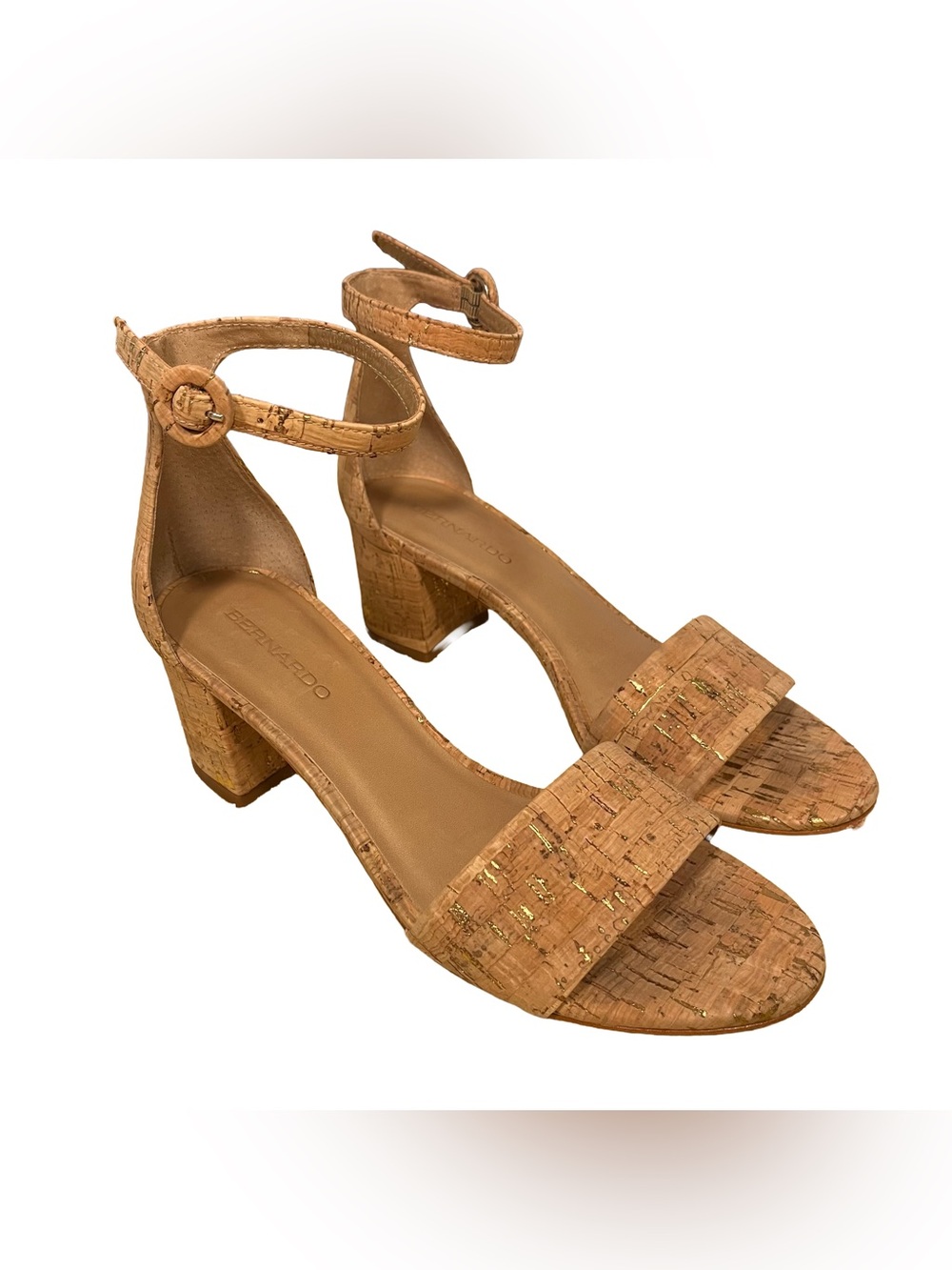 Bernardo Belinda Cork Ankle Strap Sandal Women's Sz 8 Block Heel EUC